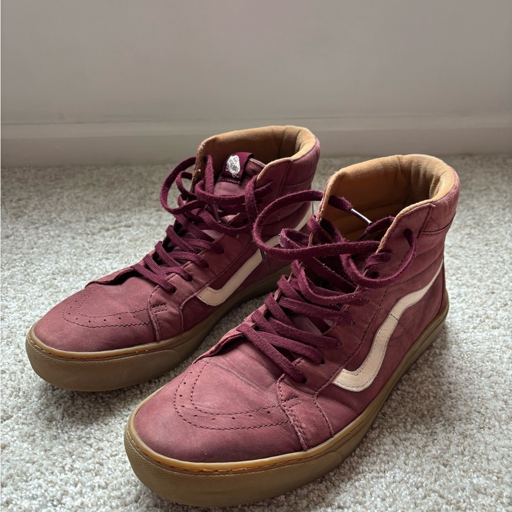 Vans Men's Maroon Leather Sk8-Hi Sneakers